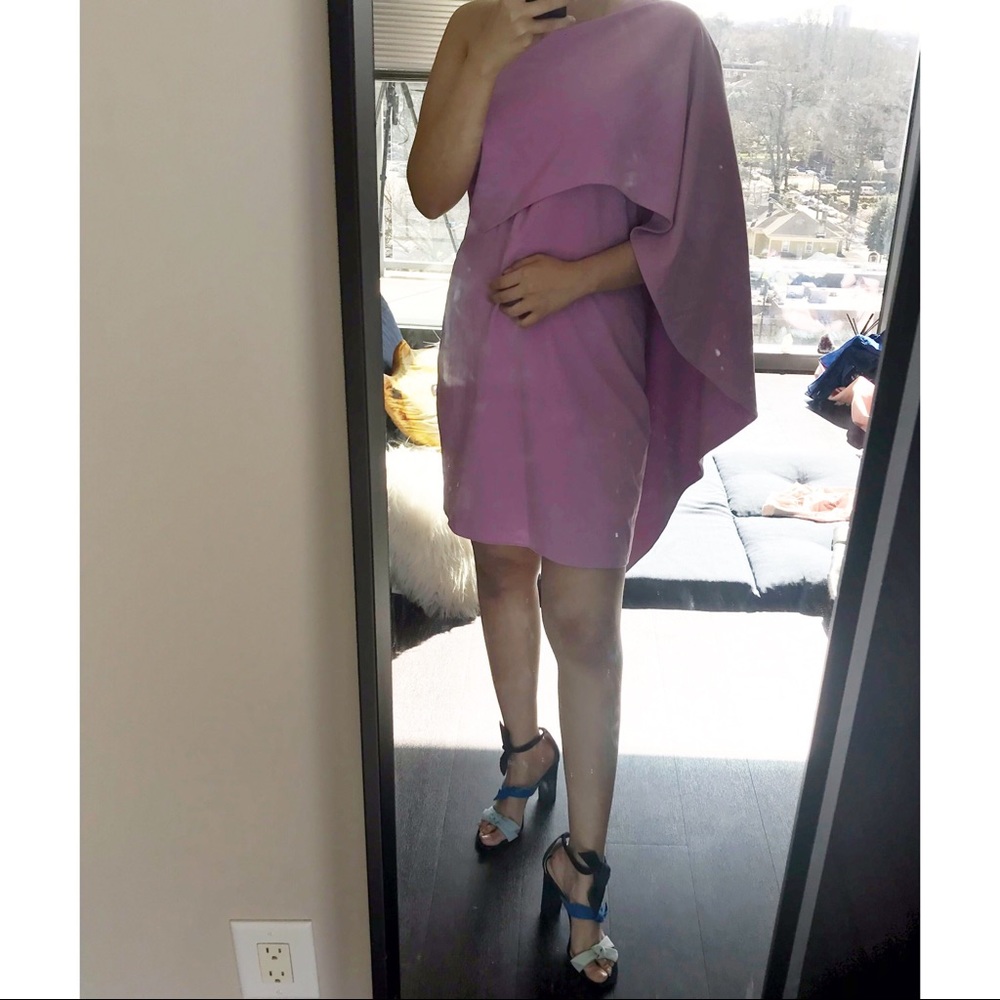 Halston Heritage Pink One-Shoulder Mini Dress